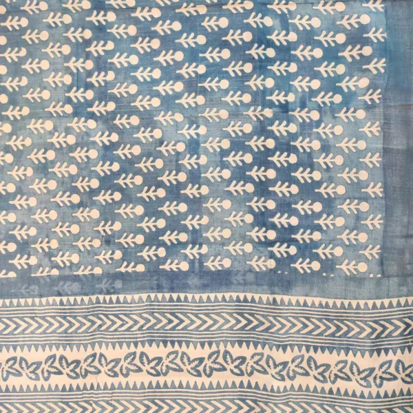 Matte Grayish Blue Abstract Block Printed Saree - Image 3