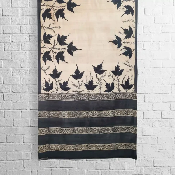 Leaf Motif Tussar Block Printed Saree