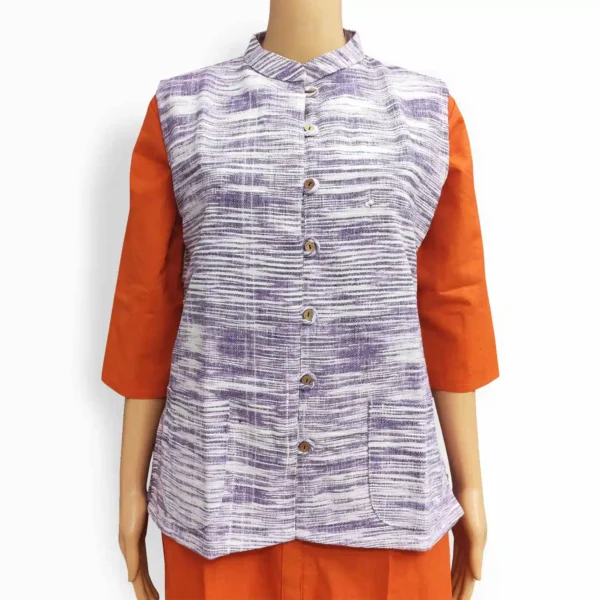 Malaysia Cotton Purple And White Woman's Nehru Jacket