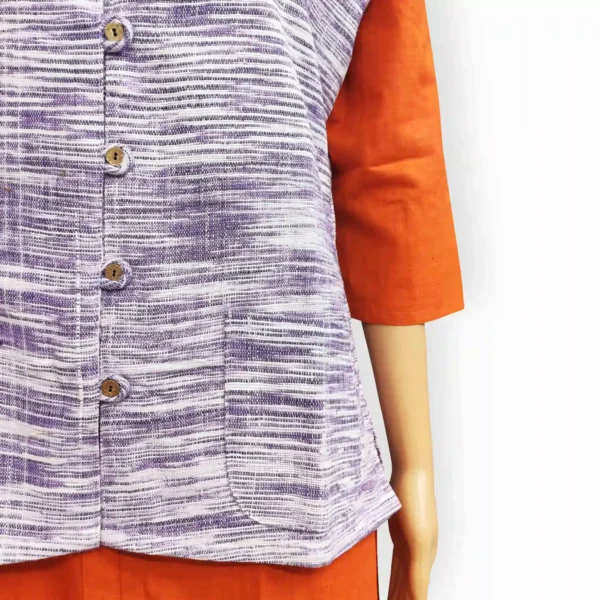 Malaysia Cotton Purple And White Woman's Nehru Jacket - Image 2