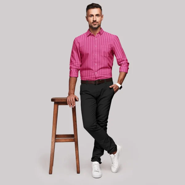 Deep Pink Striped Cotton Full Sleeve Shirt - Image 2