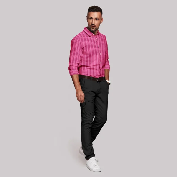 Deep Pink Striped Cotton Full Sleeve Shirt - Image 3