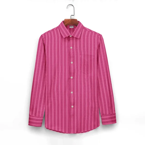 Deep Pink Striped Cotton Full Sleeve Shirt - Image 4