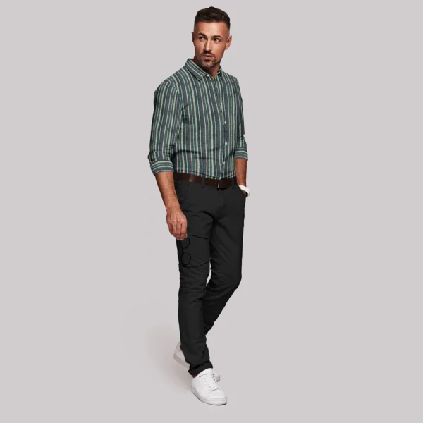 Cotton Green Striped Full Sleeve Shirt