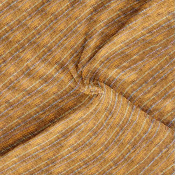 Deep Yellow With Dark Brown Shaded Cotton Fabric With Stripe