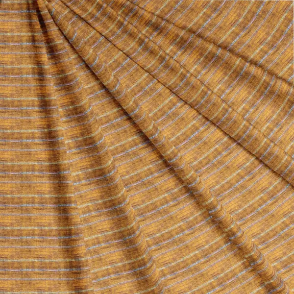 Deep Yellow With Dark Brown Shaded Cotton Fabric With Stripe - Image 2