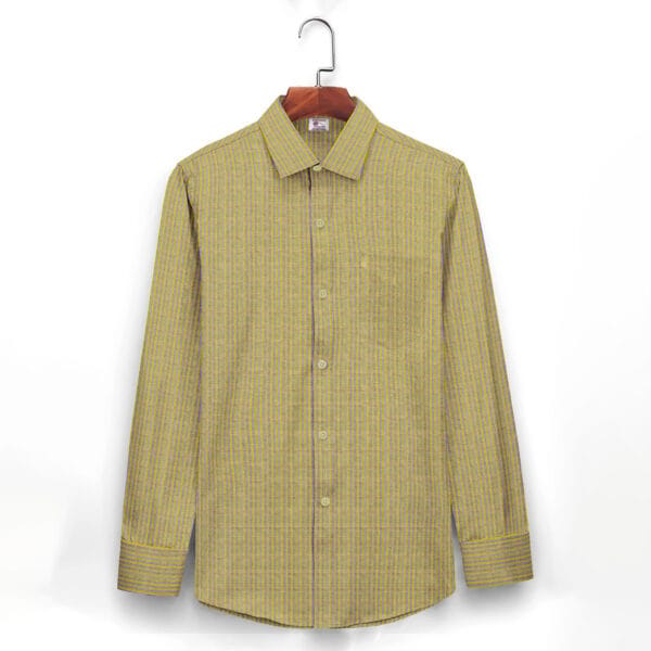 Cotton Lime Green & Grey Striped Full Sleeve Shirt - Image 4