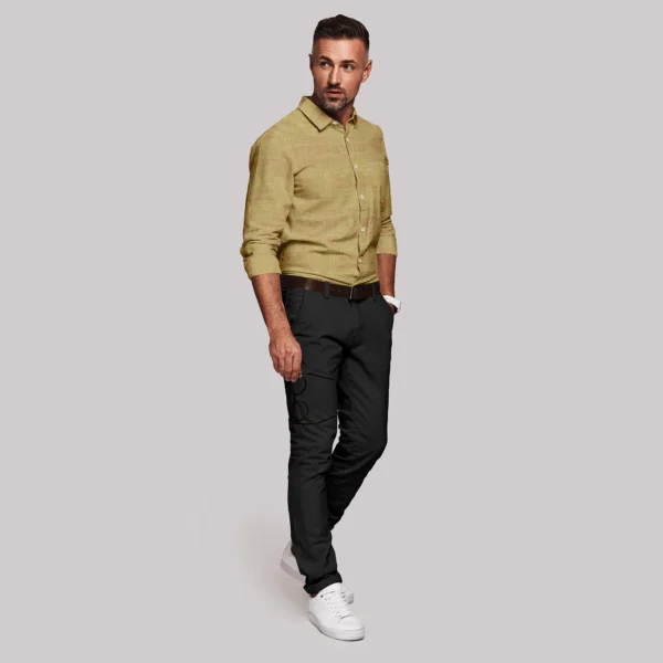 Olive Green & Brown Shaded Cotton Full Sleeve Shirt - Image 3