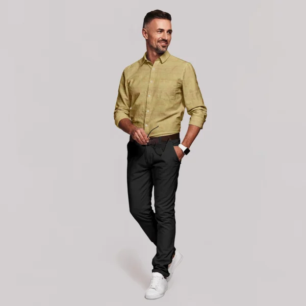 Olive Green & Brown Shaded Cotton Full Sleeve Shirt - Image 4