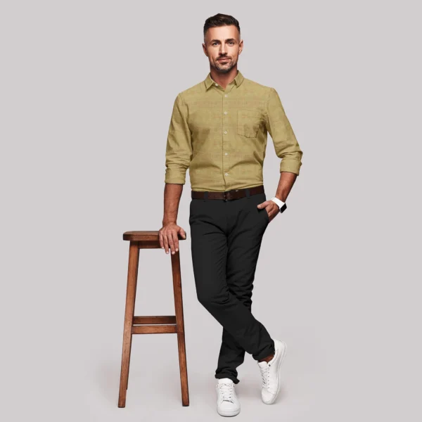 Olive Green & Brown Shaded Cotton Full Sleeve Shirt