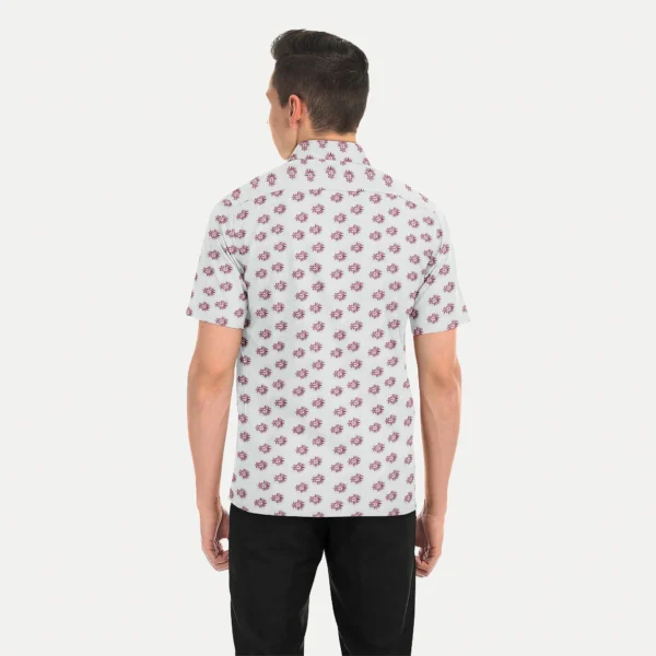 White With Maroon Floral Motif Half Sleeve Muslin Shirt - Image 3