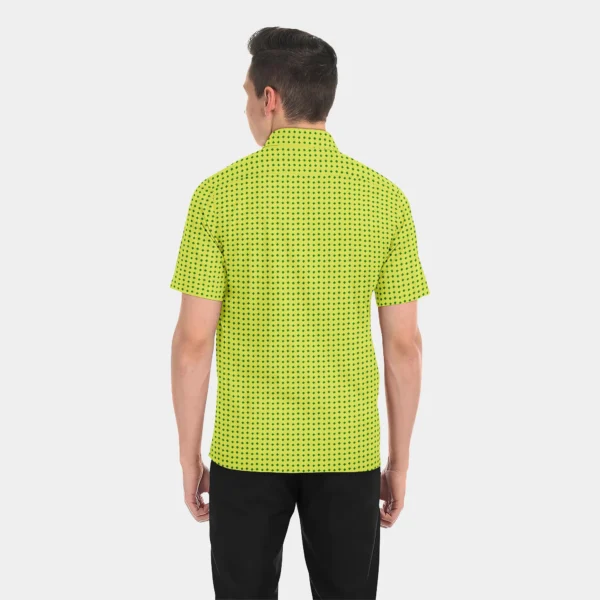 Yellow With Green Block Printed Muslin Half Sleeve Shirt - Image 4