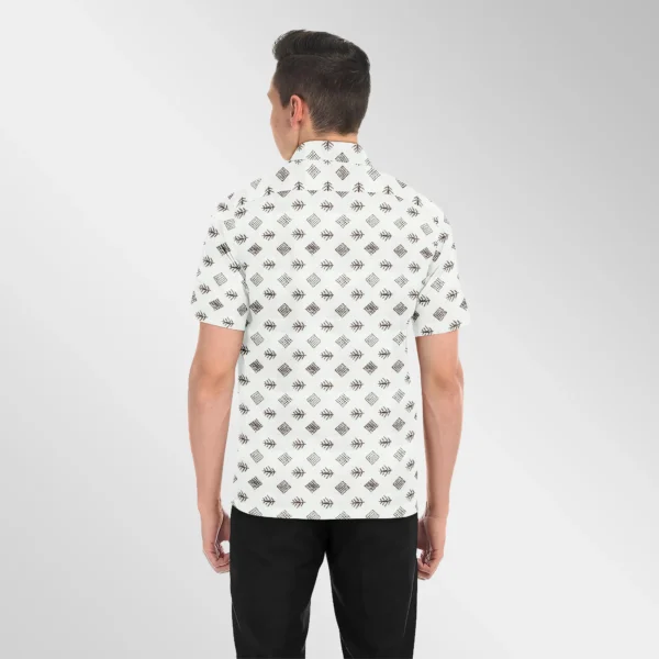 White With Brown Muslin Printed Half Sleeve Shirt - Image 3