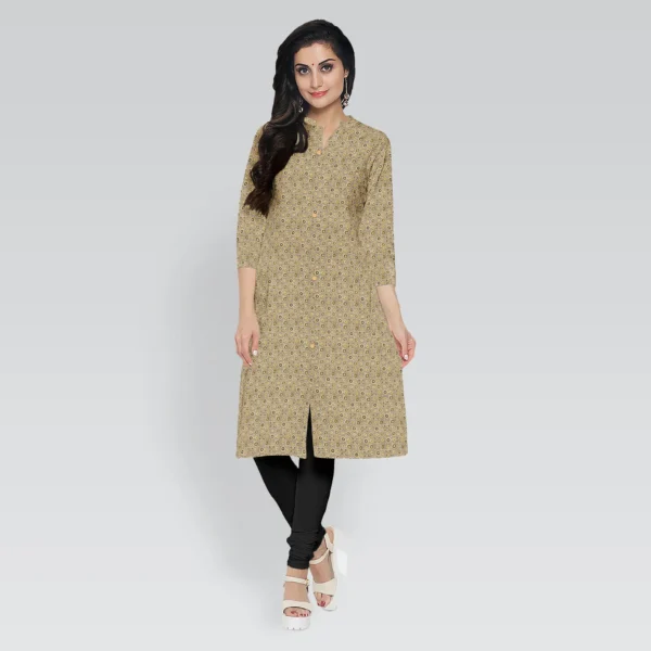 Brown With Yellow Abstract Ajrakh Print Cotton Women's Kurta