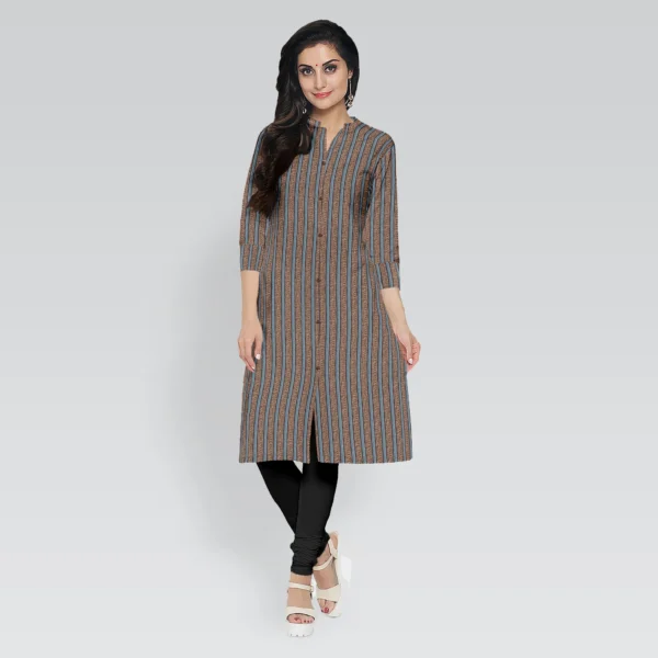 Brown Traditional Print Stripe Ajrakh Print Cotton Women's Kurta