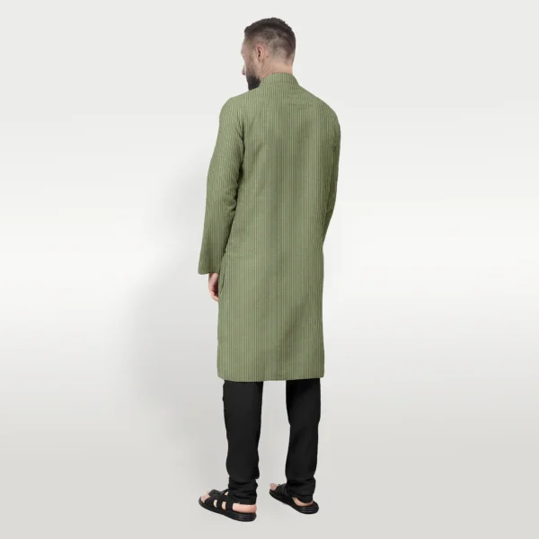 Green With Light Yellow Stripe Cotton Kurta - Image 2