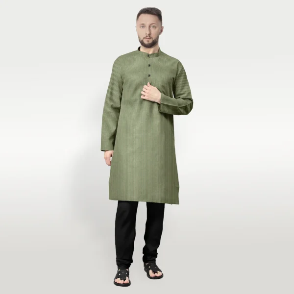 Green With Light Yellow Stripe Cotton Kurta