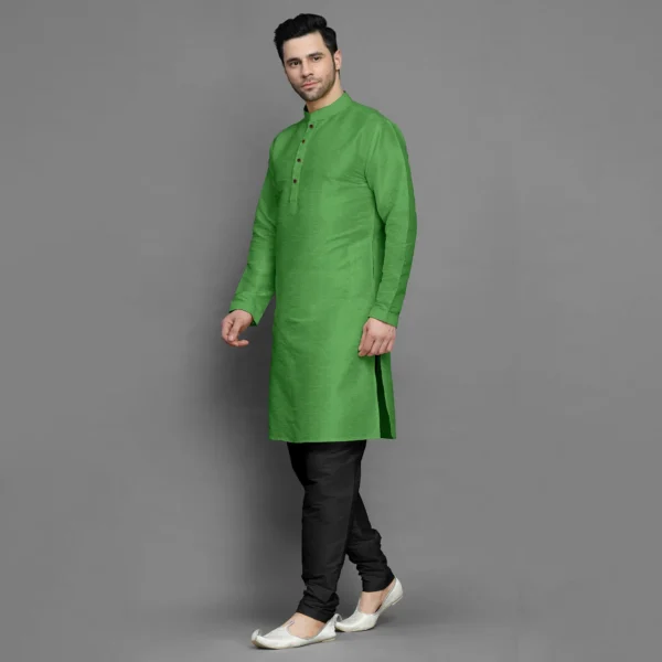 Parrot Green Silk Men Kurta - Image 2