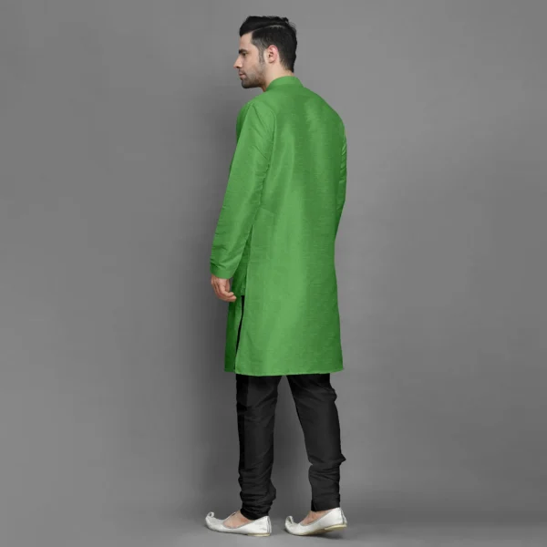 Parrot Green Silk Men Kurta - Image 3