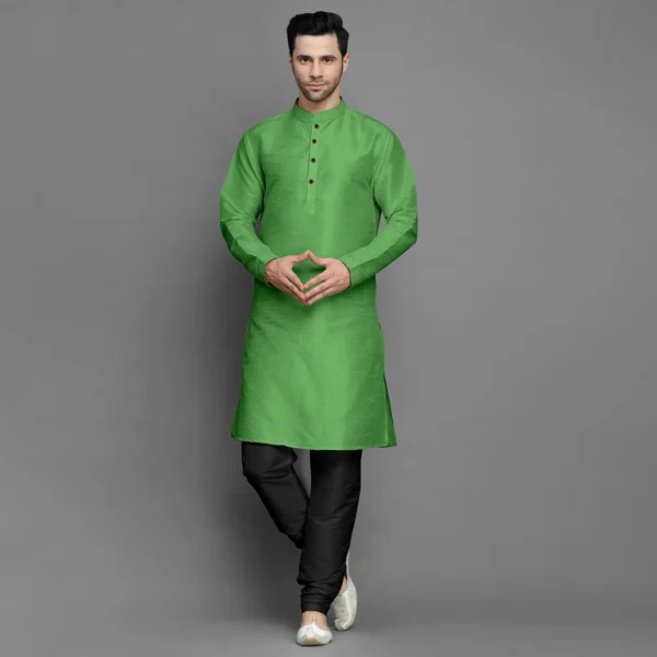 Parrot Green Silk Men Kurta