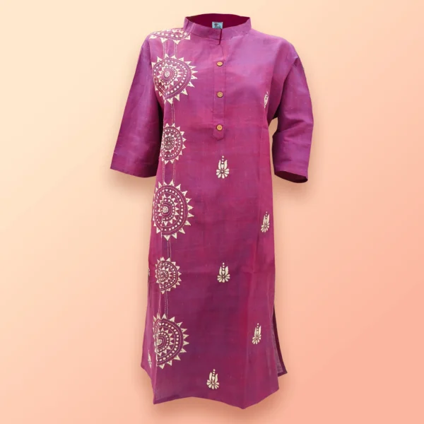 Purple & Blue Hue With Off-white Kantha Work Cotton Women Kurta