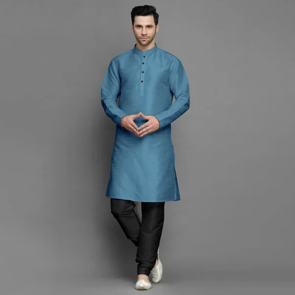 Steel Blue Silk Men Kurta