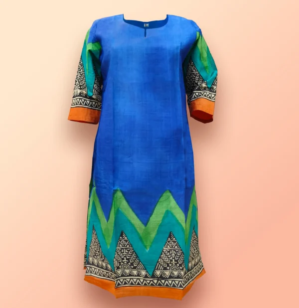 Blue Tassar Printed Women's Kurta