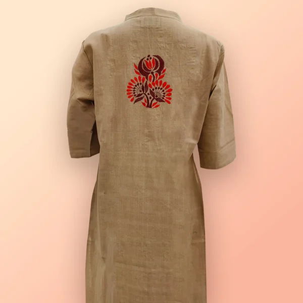 Light Brown With Red Kantha Work Women Kurta - Image 2