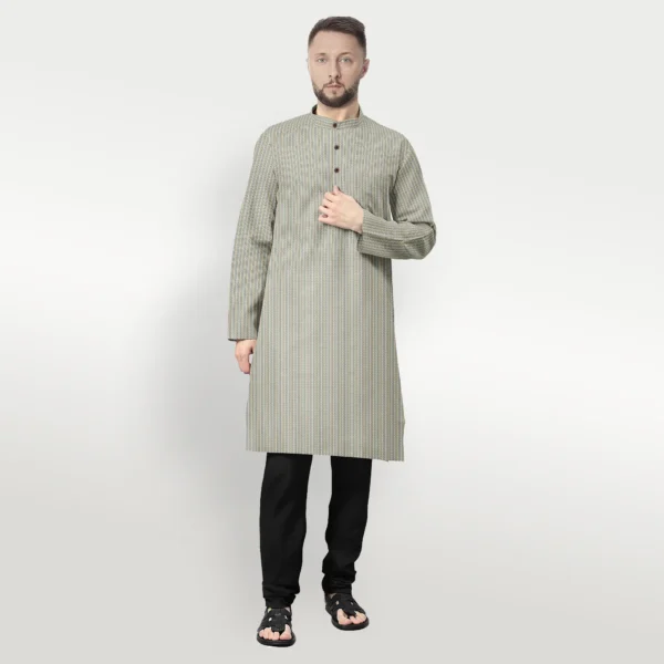 White With Striped Cotton Kurta