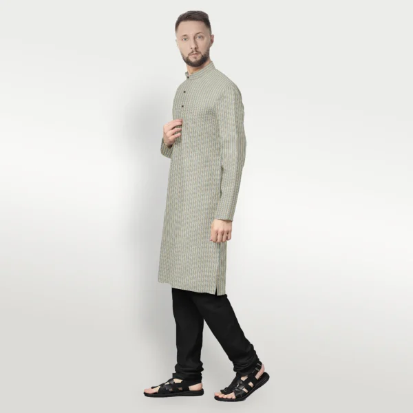 White With Striped Cotton Kurta - Image 2