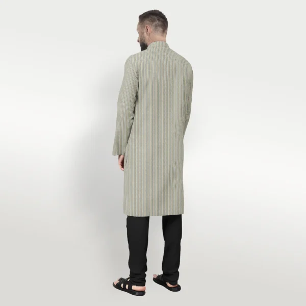 White With Striped Cotton Kurta - Image 3