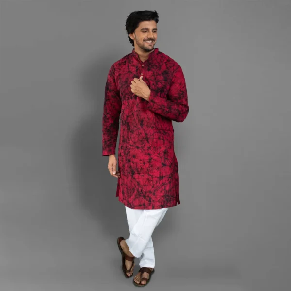 Red & Black Cotton Batik Kurta