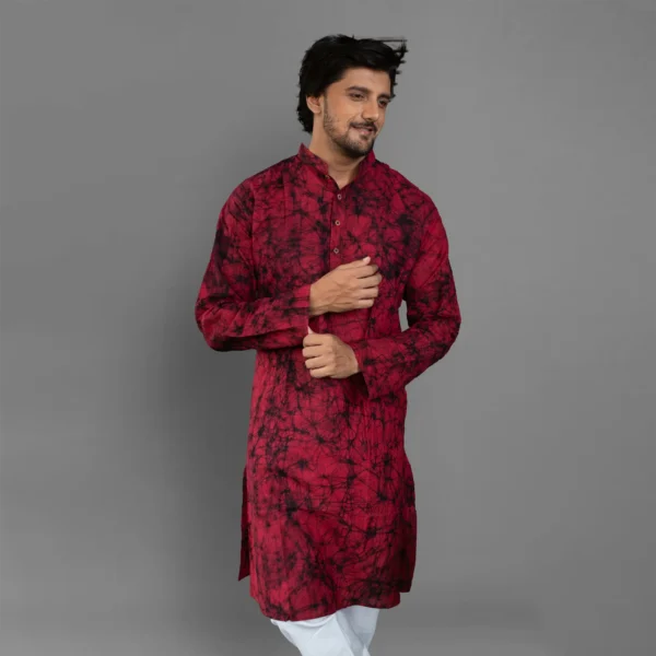 Red & Black Cotton Batik Kurta - Image 3